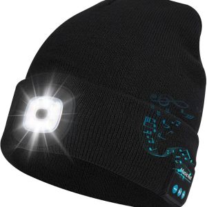 Bluetooth Beanie with Light, Musical Knit Hat with Headphones and Built-in Speaker Mic