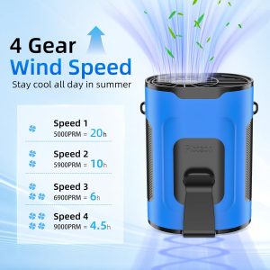 Portable Smart AI Fan, 9000 RPM Strong Airflow, Rechargeable 4 Speeds Hands-free Wearable Waist Clip Necklace Fan