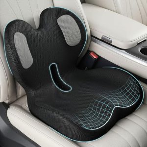 Trucker Seat Cushion, Thick Car Seat Cushions with Lumbar Support Pillow, Ergonomic L-Shaped Orthopedic Memory Foam for Long Driving Lower Back Pain Sciatica Relief Gift for Drivers (Black+Mesh cloth)